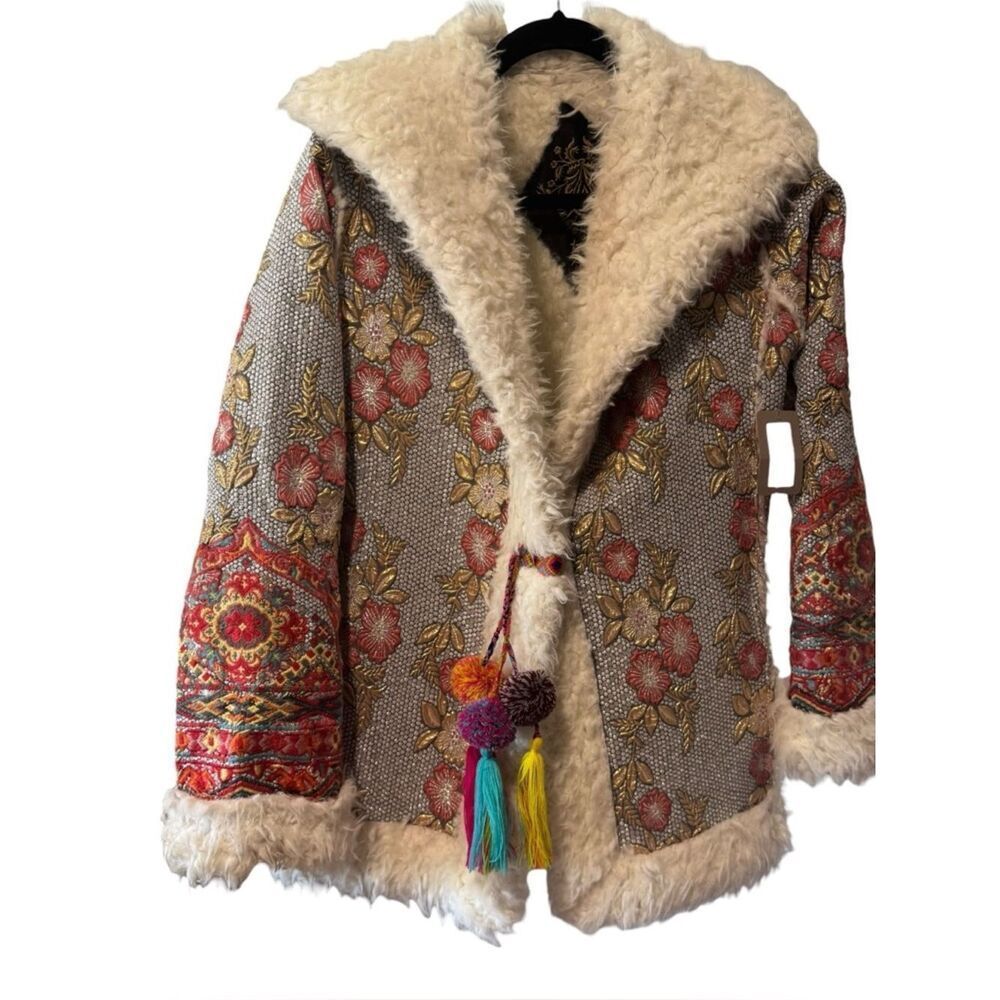 Johnny Was Biya Quarda Floral Faux Shearling Hooded Jacket Size M - Picture 5 of 16